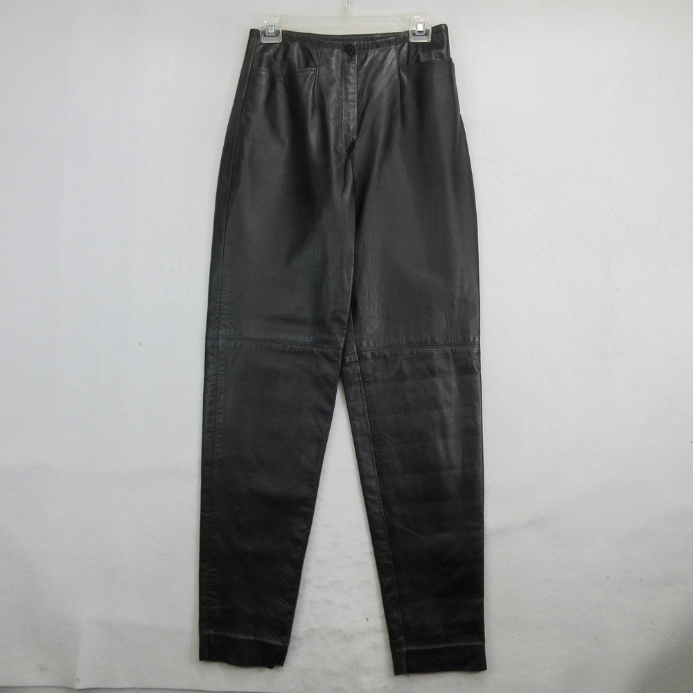 Anne Klein Vintage Women Black Leather High Waisted Tapered Pants Size 10 USA